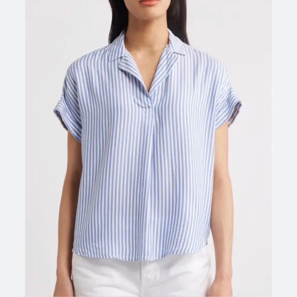 Beachlunchlounge Blue Striped Pullover Blouse Women's Medium